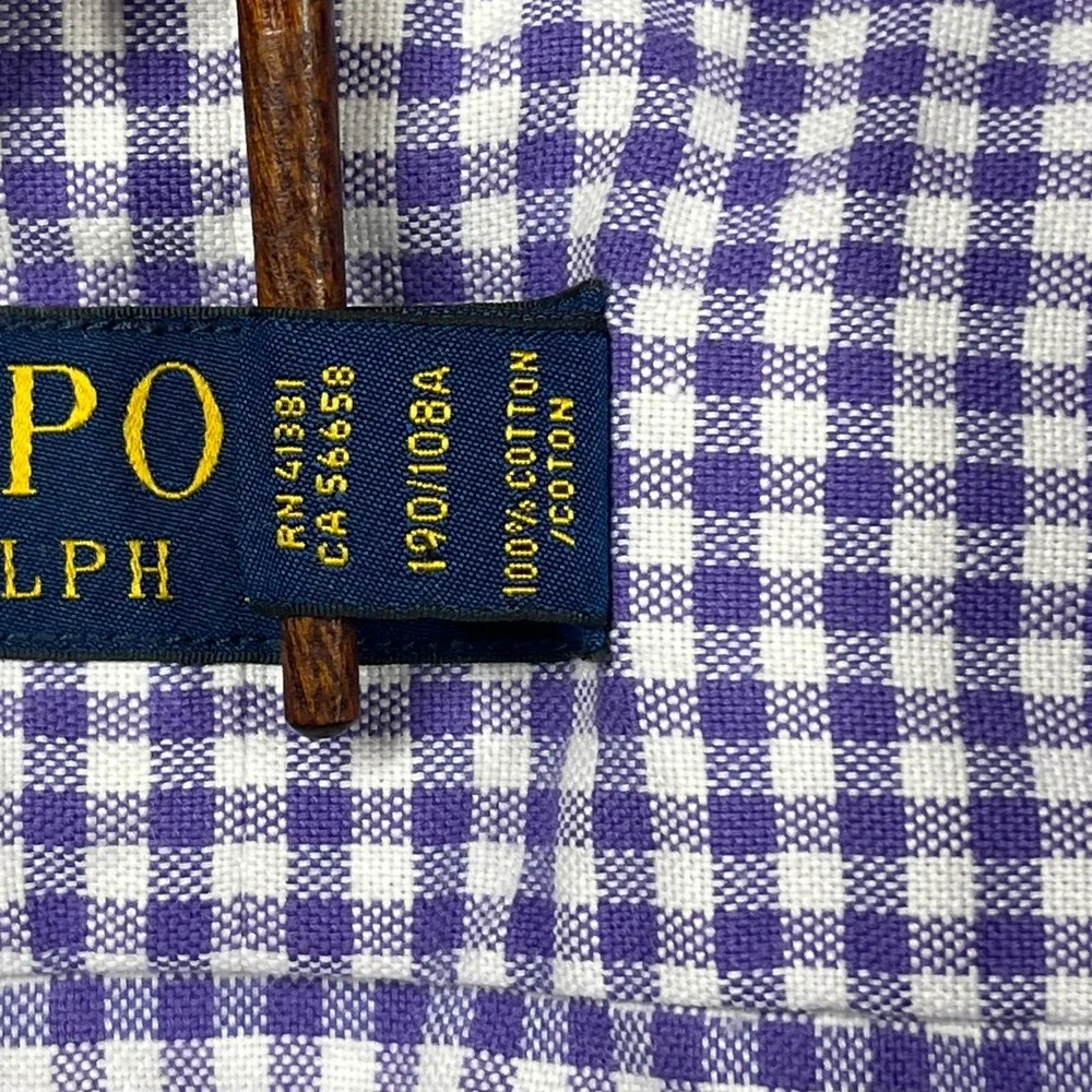 Polo Ralph Lauren Button Down Shirt Mens XXL Purple Gingham Check Preppy *Flaw